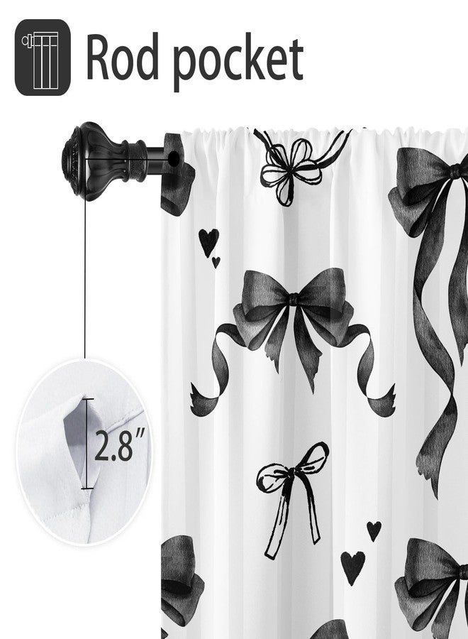 Coxila Black Bow Kitchen Window Curtains 27.5 x 39 Inch Small Short Mini Cafe Rod Pocket Cute Giry Girls Kawaii Princess for Living Bedroom Room Home Treatment Set of 2 Curtain Panels Drapes Tiers - Image 3
